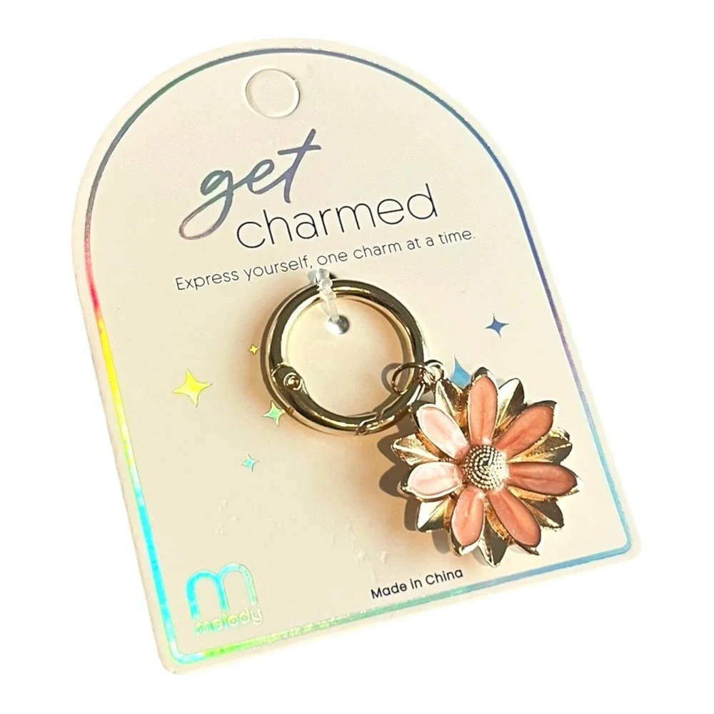melody Women's Pink Gold Tone Flower Key Chain Charm Small Metal Enamel